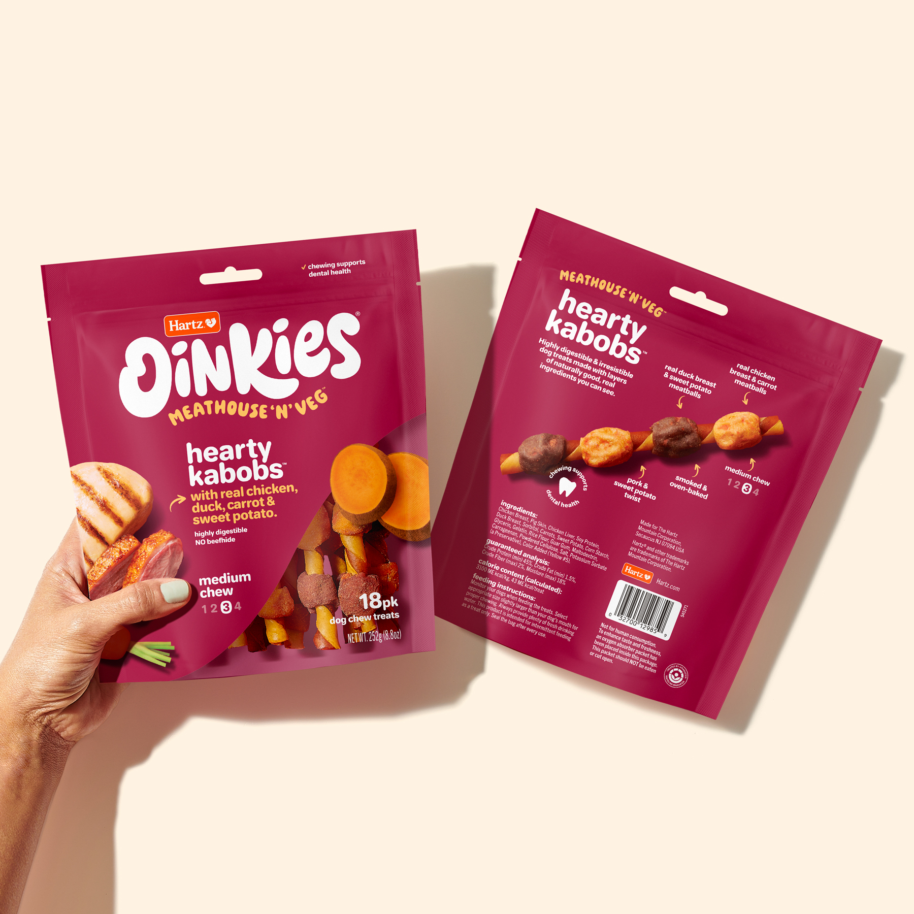 Oinkies Meathouse & Veg Hearty Kabobs pet packaging photography redesign.