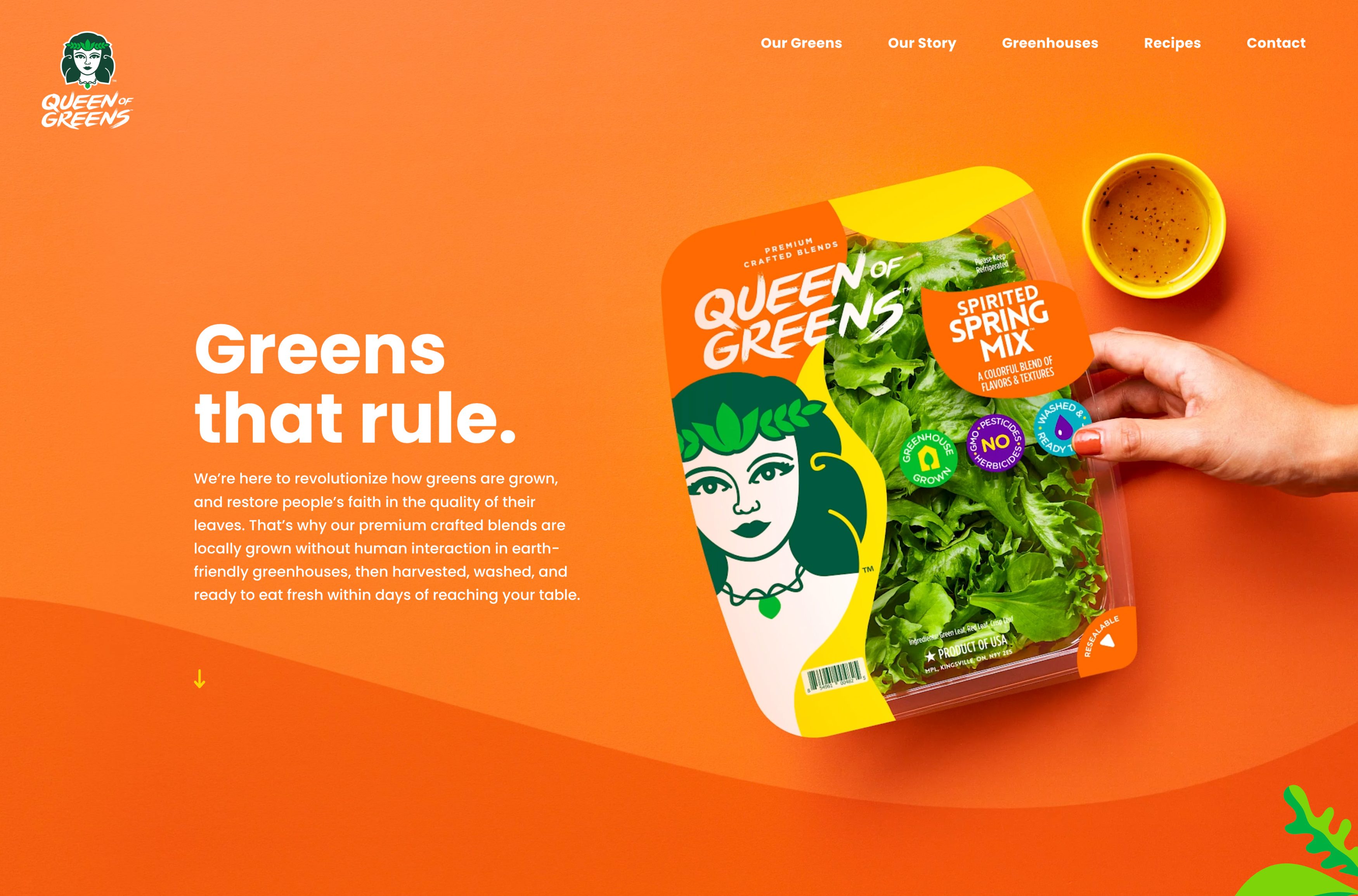 Queen of Greens website design by CPG branding agency Freshmade